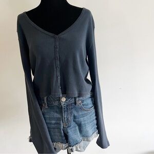 Brandy Melville Long Sleeve Ribbed Top in Navy